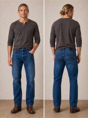 Analog men jeans size 34 straight leg 100% cotton button fly distressed bottoms